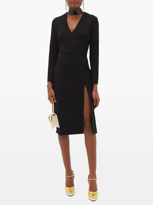 Gucci Patent Leather-trimmed Cady Dress Black