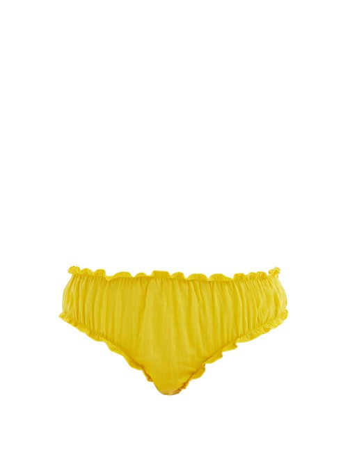 Loup Charmant - Frilled Organic-cotton Bloomer Briefs Yellow Beachwear
