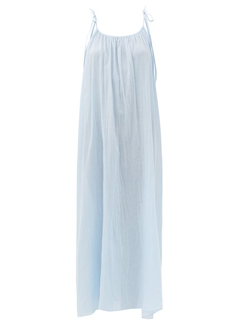 Loup Charmant - Tie-strap Cotton-voile Maxi Dress Light Blue