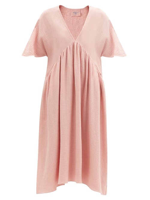 Loup Charmant - Riva V-neck Cotton-gauze Midi Dress Light Pink Beachwear