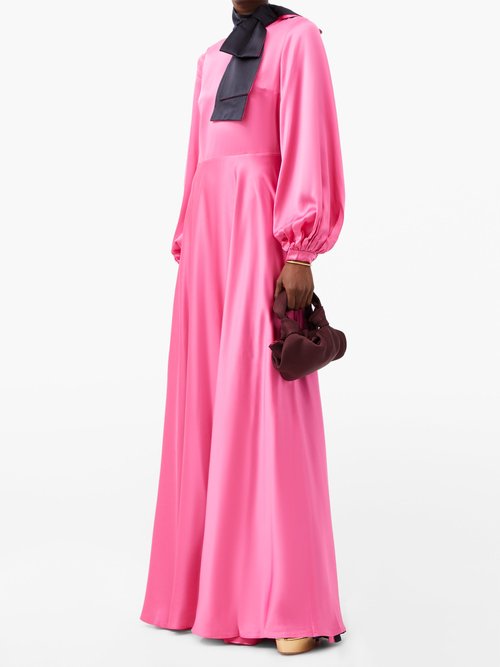 Roksanda Lela Bow-collar Silk-satin Dress Pink