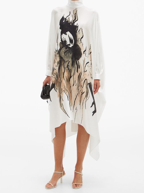 Giles Parkin Painted Silk-satin Dress Ivory Multi