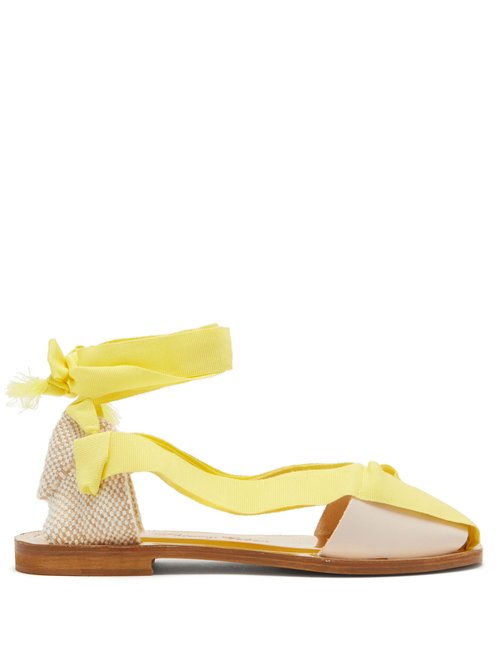 Álvaro – X Thierry Colson Teresa Wrap-tie Canvas Sandals Yellow White