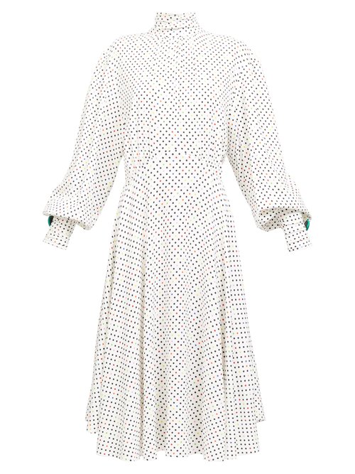 Christopher Kane – Bishop-sleeve Polka Dot Midi Dress White