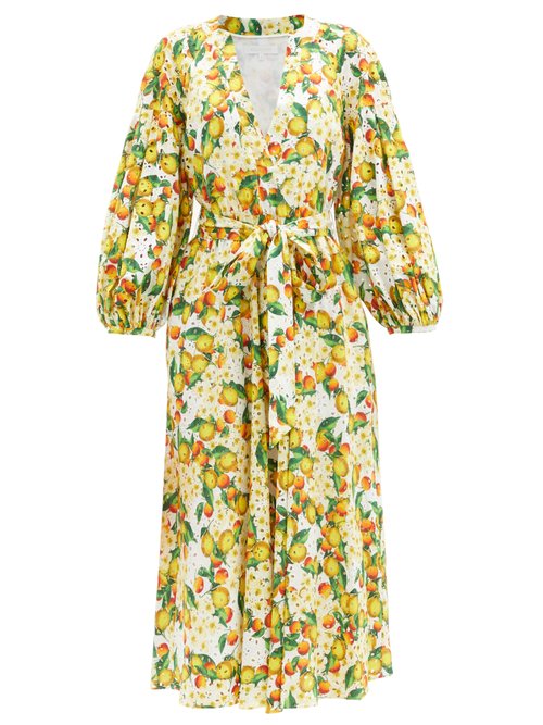 Borgo De Nor Mia Lemonade-print cotton broderie-anglaise dress