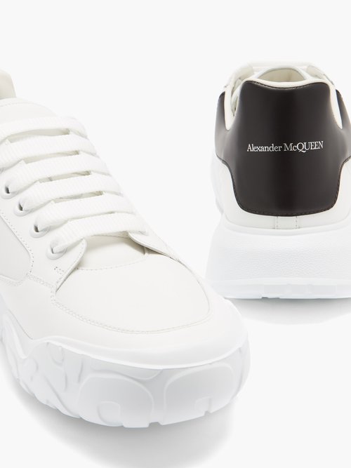 Shop Alexander Mcqueen Court Raised-sole Leather Trainers In White Black
