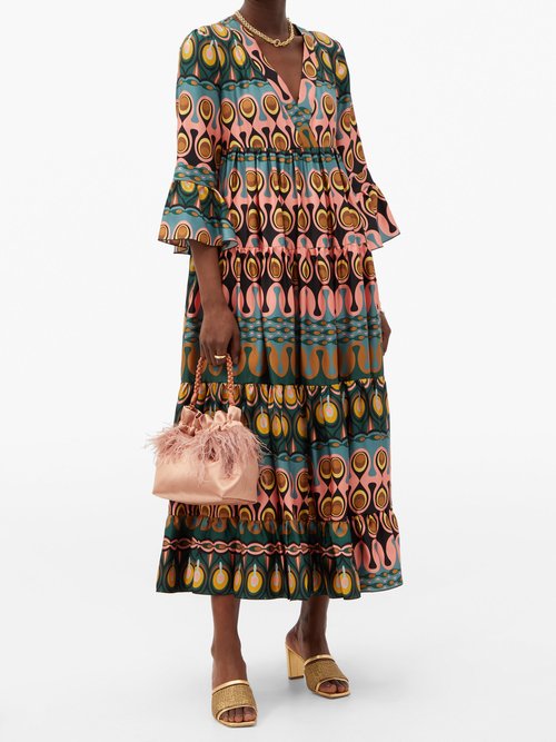 La DoubleJ Jennifer Jane Abstract-print Silk Midi Dress Multi