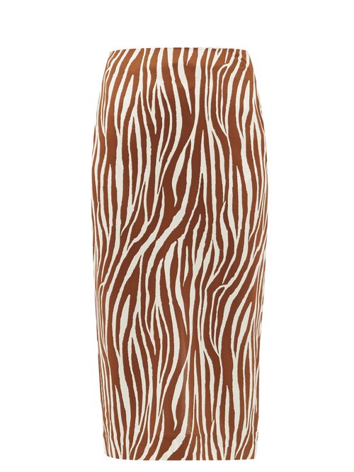 Kara Zebra-print Cady Midi Skirt