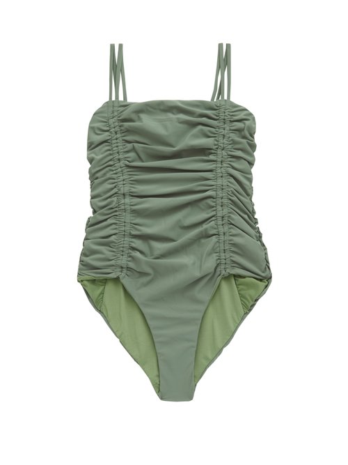 Isa Boulder - Chandler Tie-straps Ruched Swimsuit Green Beachwear