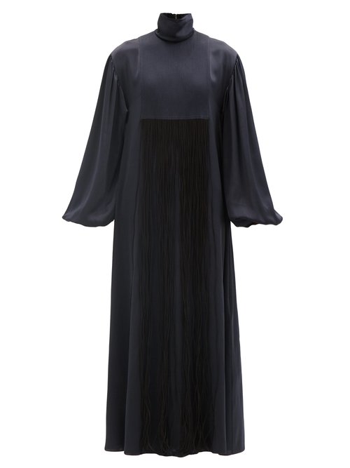 Roksanda – Zina High-neck Fringed Silk-satin Maxi Dress Navy