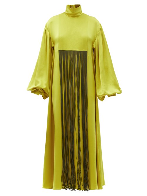 Roksanda - Zina Fringed Silk-satin Dress Yellow/black
