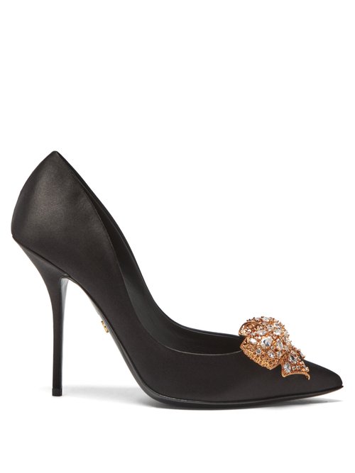 Buy Dolce & Gabbana - Crystal-bow Satin Pumps Black online - shop best Dolce & Gabbana shoes sales