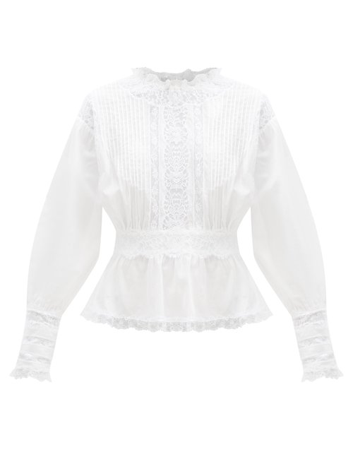 Dolce & Gabbana - Lace-trimmed Pintucked Cotton-blend Voile Blouse White