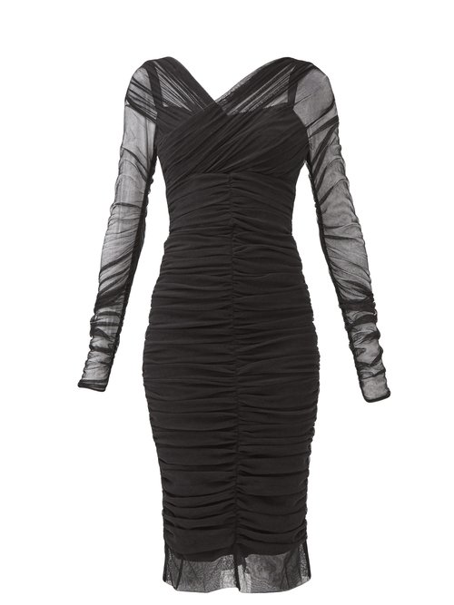 Dolce & Gabbana – Ruched Cotton-blend Tulle Midi Dress Black