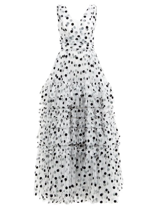 Dolce & Gabbana – Tiered Polka-dot Tulle Gown White