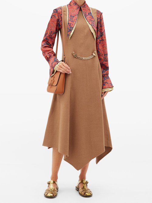 JW Anderson Chain-embellished Asymmetric Wool-blend Dress Beige