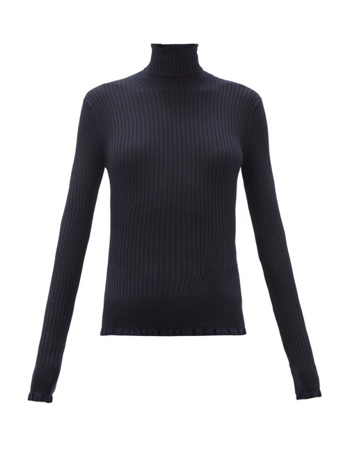 The Row - Arzino Flounced Ribbed Cashmere -blend Sweater Navy
