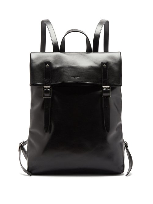 Saint Laurent - Foldover Leather Backpack - Mens - Black