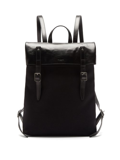 Saint Laurent - Leather-trimmed Cotton-canvas Backpack - Mens - Black