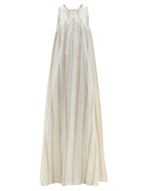 Ssone - Puglia Tie-back Striped Cotton-blend Maxi Dress Ivory