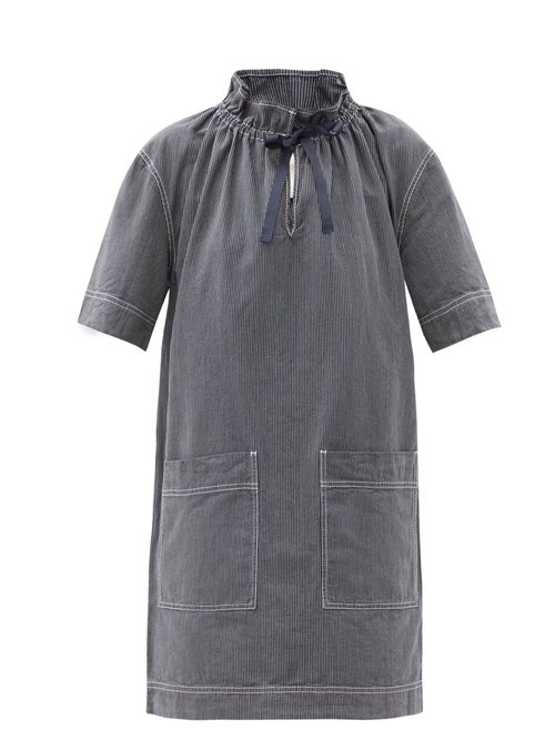 Ssone - Sack Striped Organic-cotton Dress Denim