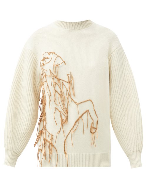Ssone - Joanie Embroidered Recycled-cashmere Sweater Beige