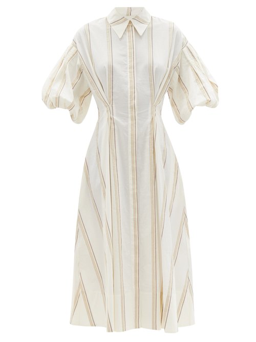 Ssone - Balanced Striped Cotton-blend Midi Dress Ivory Multi