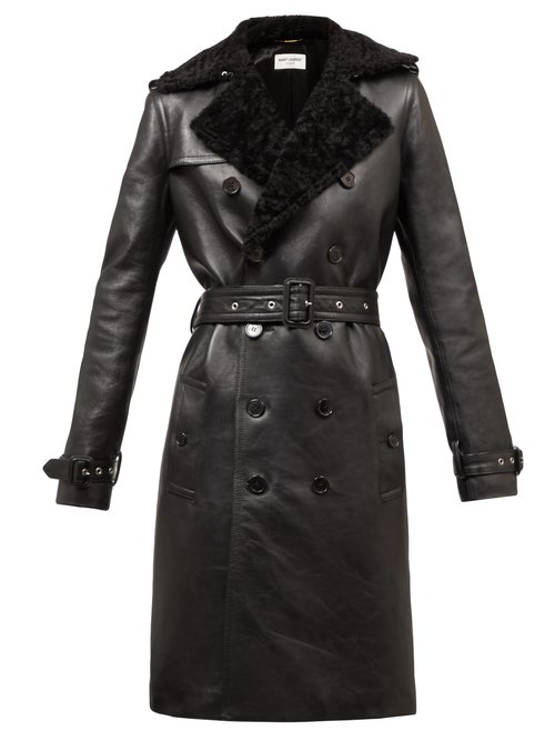 Saint Laurent - Double-breasted Shearling Trench Coat - Womens - Black