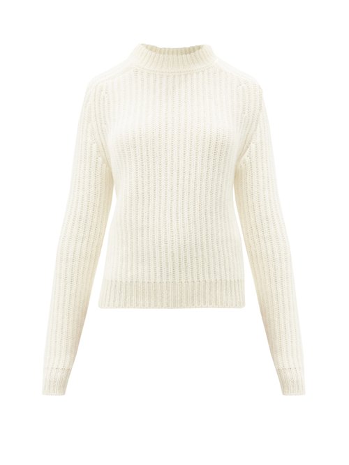 Saint Laurent - High-neck Ribbed Wool-blend Sweater Ivory