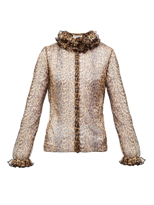 Buy Saint Laurent - Ruffled Leopard-print Silk-chiffon Blouse Leopard online - shop best Saint Laurent 