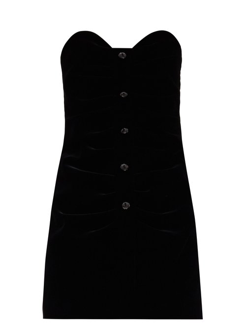 Saint Laurent - Crystal-button Velvet Bustier Dress Black