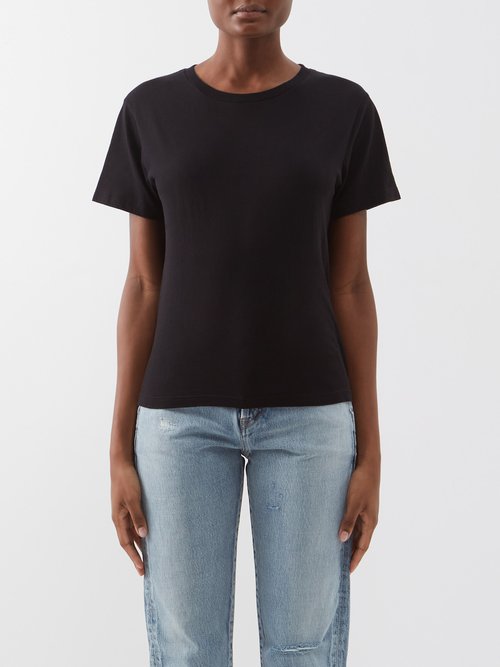 Saint Laurent - Step-hem Cotton-jersey T-shirt Black