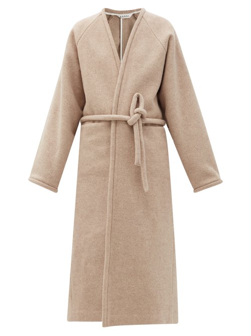 Buy Kassl Editions - V-neck Wrapped Felted-wool Blend Coat Beige online - shop best Kassl Editions clothing sales