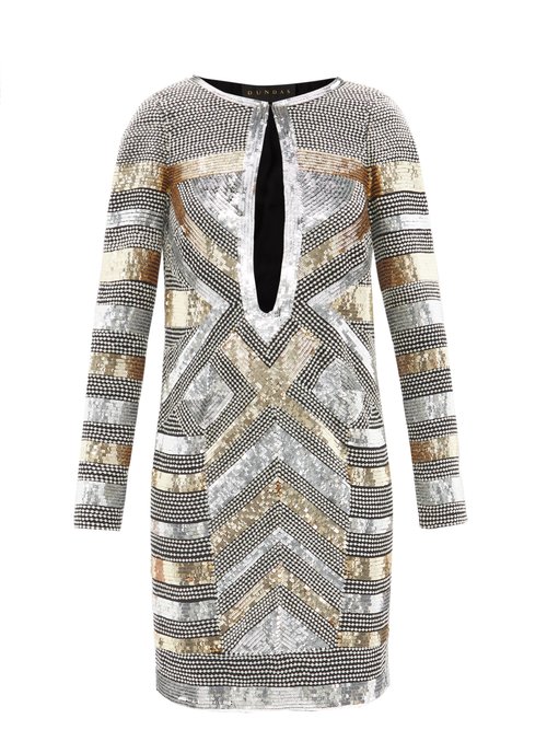 Dundas - Sequin And Crystal-embellished Silk Mini Dress Silver Gold