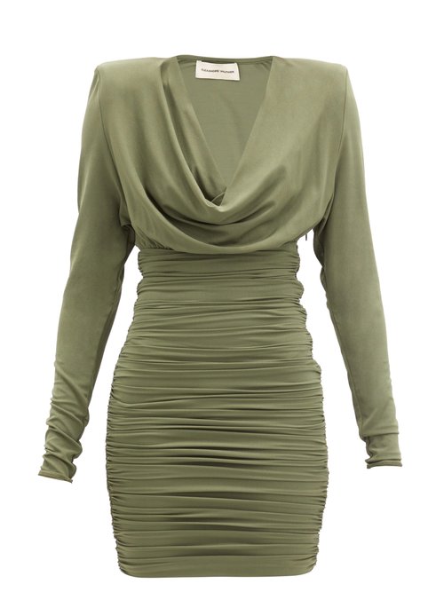 Buy Alexandre Vauthier - Ruched Jersey Mini Dress Khaki online - shop best Alexandre Vauthier clothing sales