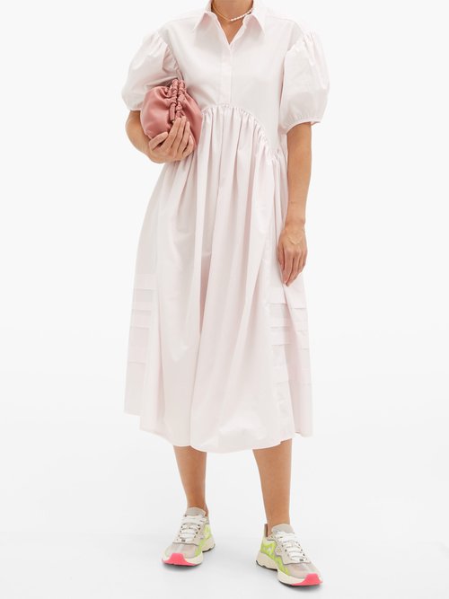 Cecilie Bahnsen Margo Pintucked Cotton-poplin Midi Shirt Dress Light Pink