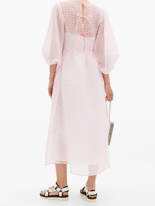 Buy Cecilie Bahnsen Karmen Tie-back Puff-sleeve Organza Midi Dress Pink online - shop best Cecilie Bahnsen clothing sales