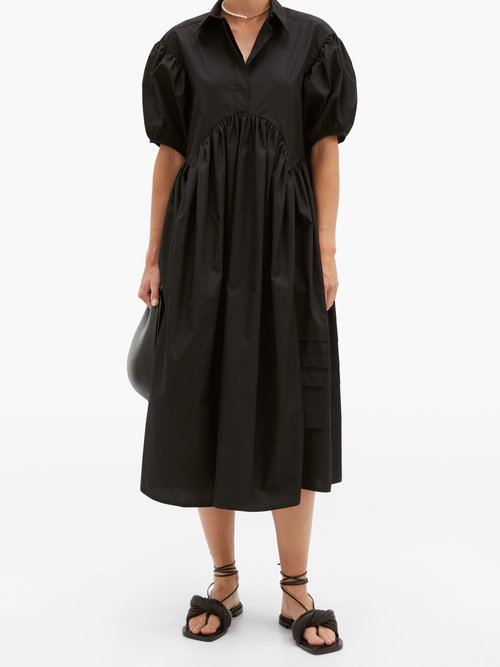 Cecilie Bahnsen Margo Pintucked Cotton-poplin Midi Shirt Dress Black