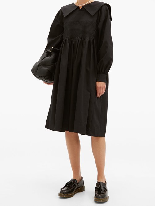 Molly Goddard Greta Shirred Cotton-gabardine Dress Black