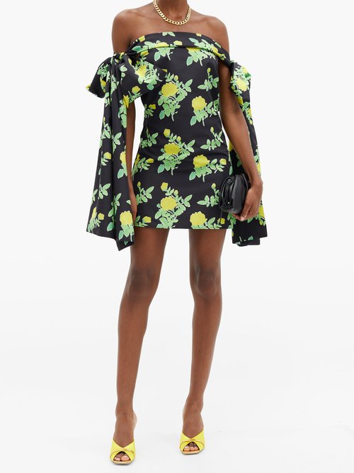 Bernadette Timothy Off-the-shoulder Floral Taffeta Mini Dress Black Multi