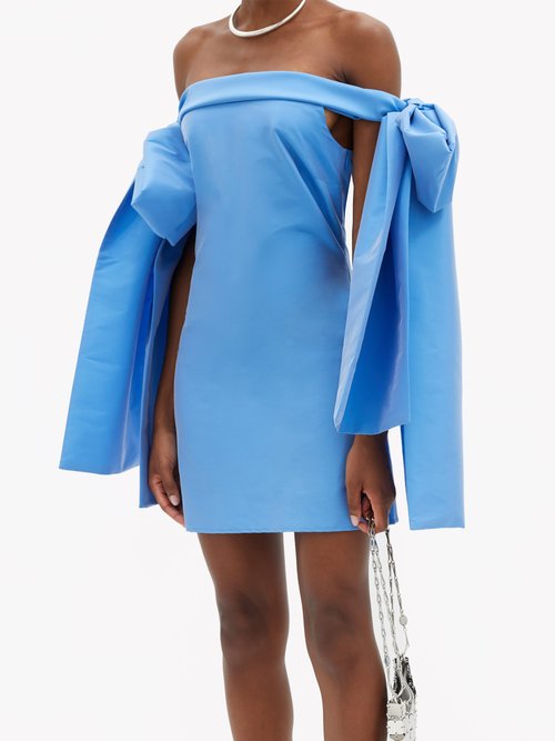 Bernadette Timothy Off-the-shoulder Taffeta Mini Dress Blue Multi