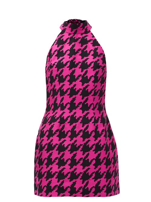Elzinga - Halterneck Houndstooth-jacquard Twill Mini Dress Black Pink