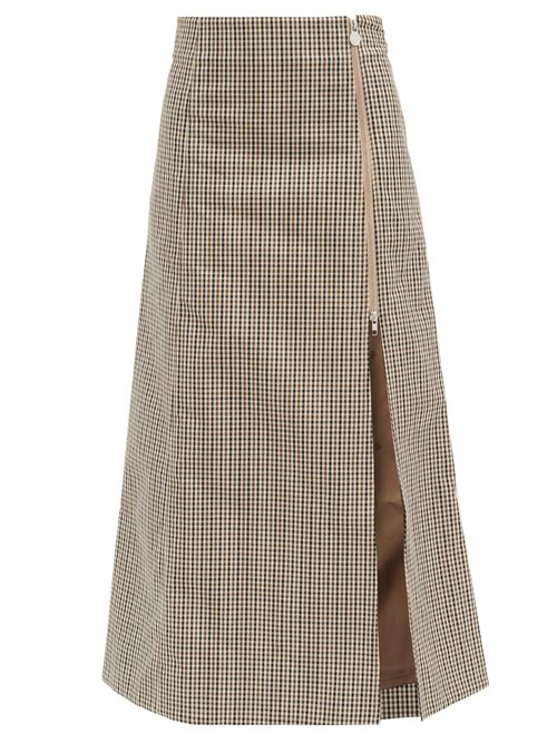 Martine Rose - Cocorico Checked Cotton-blend Skirt - Womens - Brown Print