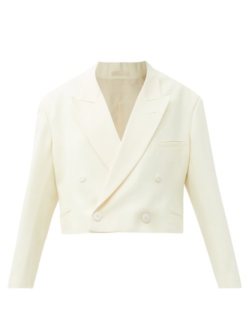 Buy Raey - Cropped Double-breasted Wool-twill Tux Jacket Ivory online - shop best Raey clothing sales