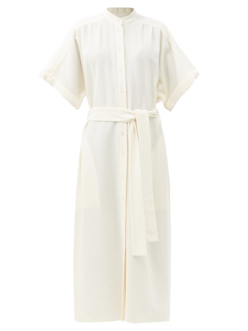 Raey - Wide-sleeve Belted Bouclé Wool-blend Shirt Dress Ivory