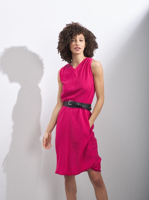 Buy Raey - Belted Crinkled-silk Shift Dress Fuchsia online - shop best Raey clothing sales