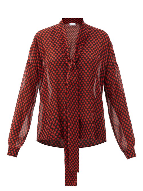 Raey - Pussy-bow Polka-dot Silk Crepe De Chine Blouse Red Print