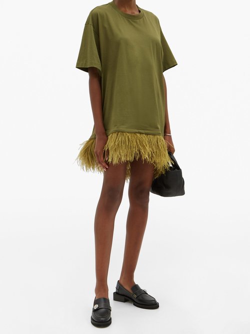 Marques'almeida Feathered-hem Cotton T-shirt Dress Khaki