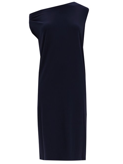 Buy Norma Kamali - Asymmetric Dropped-shoulder Jersey Dress Navy online - shop best Norma Kamali clothing sales