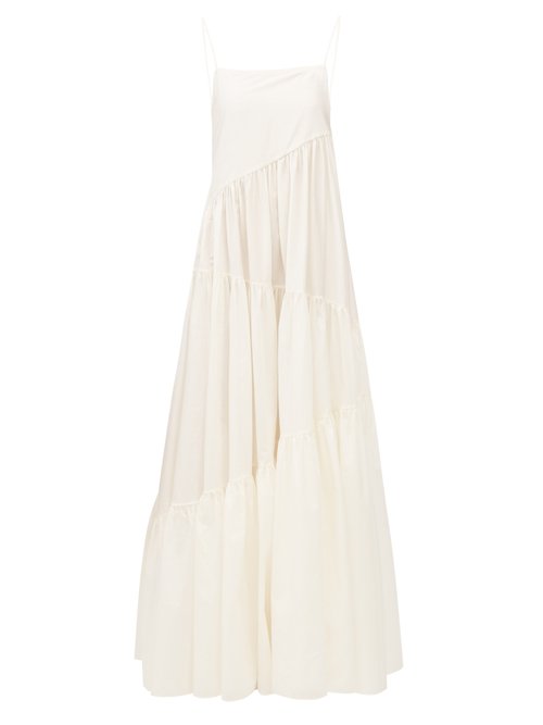 Matteau – The Asymmetric Tiered Cotton-blend Maxi Dress Ivory